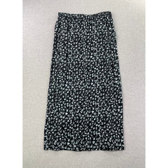 Melrose and Market Floral Maxi Skirt Large Black Blue Elastic Waist Pockets Boho - Picture 12 of 15
